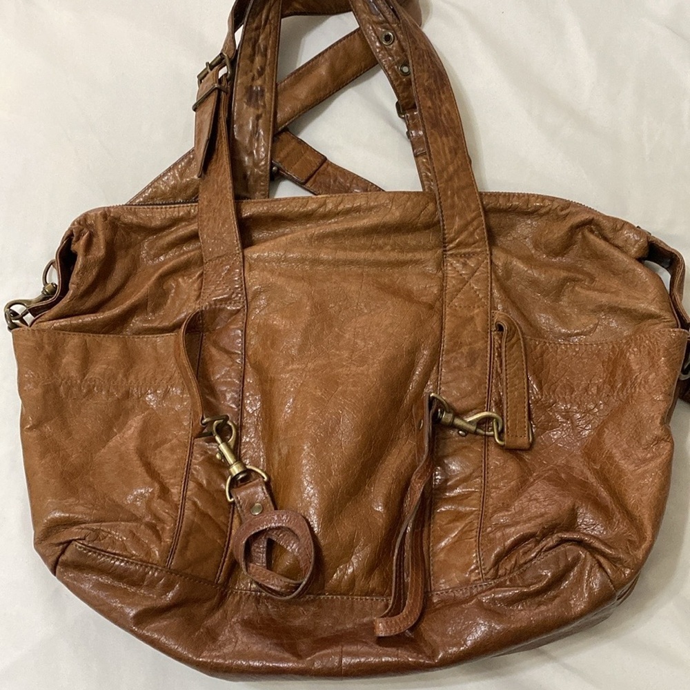 Not Rational Large Diaper/Day Brown Leather Bag with Adjustable Straps - Picture 7 of 11